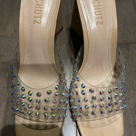 Women’s size 8 Schutz transparent and crystal block heel sandals - Picture 3 of 9